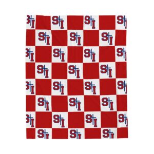 St Irenaeus StI Monogram Logo Checkered Red White Soft Plush Throw Blanket