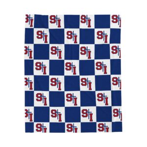 St Irenaeus StI Monogram Logo Checkered BLUE White Soft Plush Throw Blanket