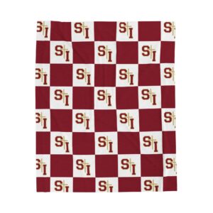 St Irenaeus StI Monogram Checkered Maroon White Soft Plush Throw Blanket