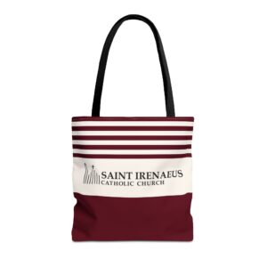 St Irenaeus Catholic Church Logo 16x16 Stripes Burgundy Tote Bag