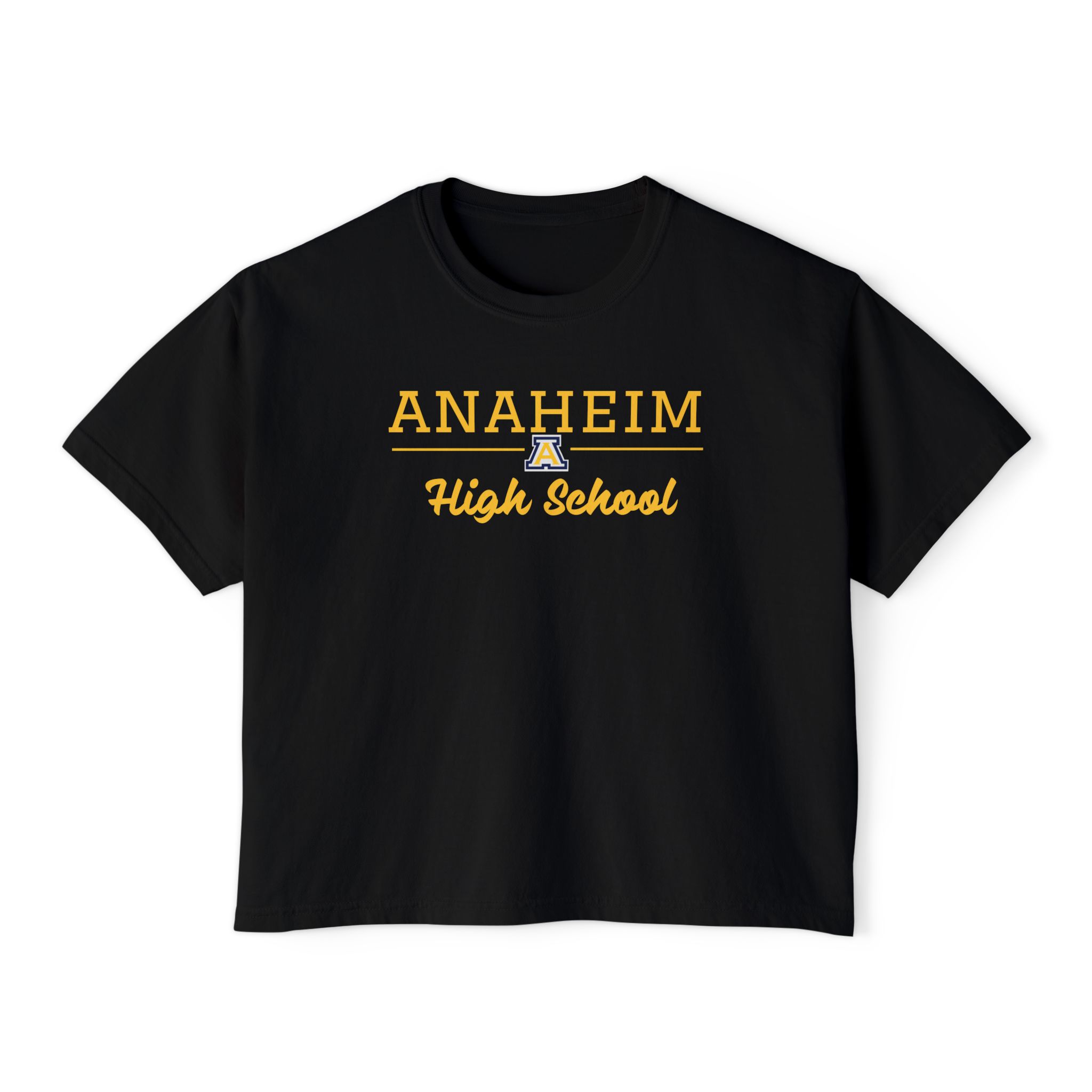 Anaheim High - High School Cursive with Logo Women's Boxy Tee - Image 8