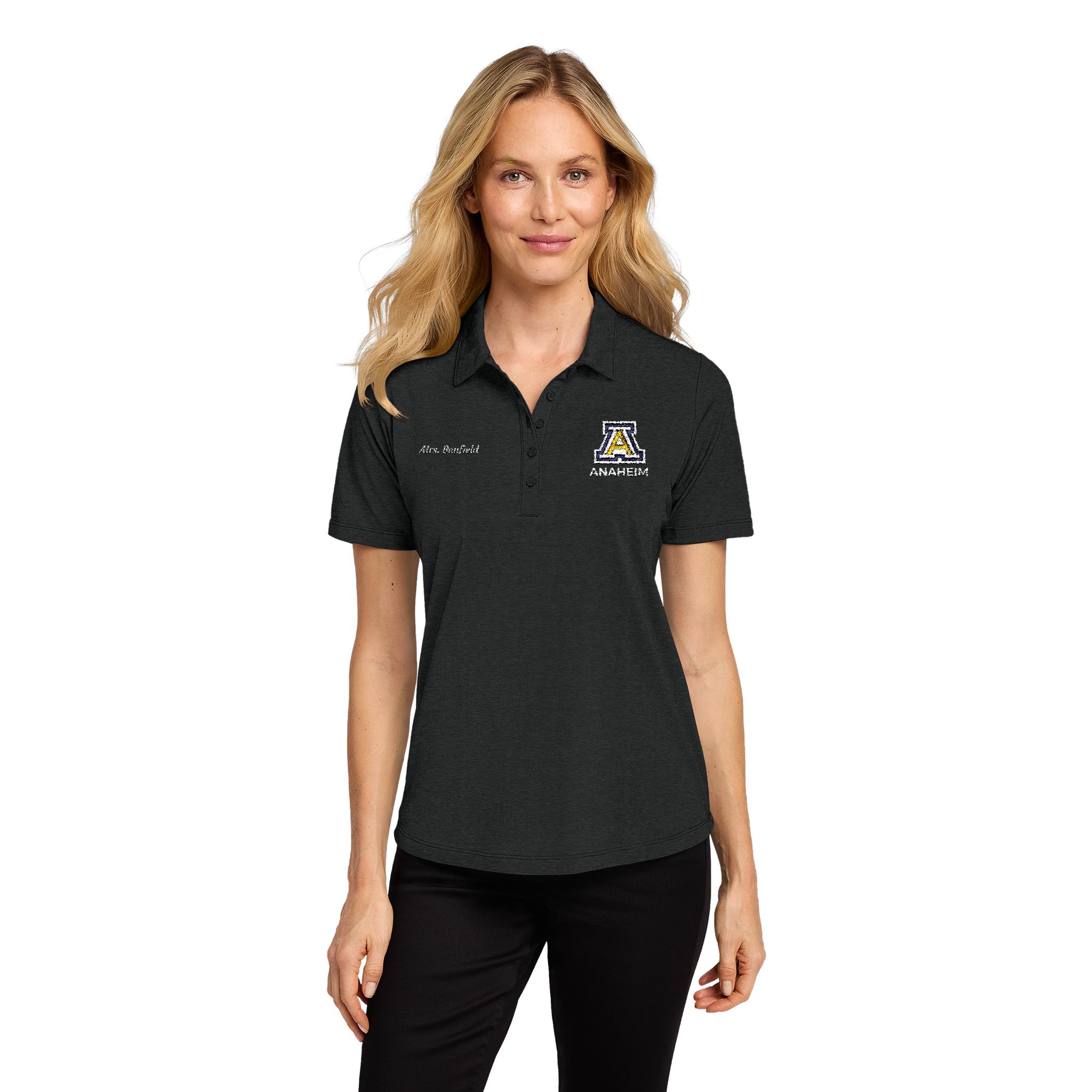 Anaheim High - Personalized Name on Right Chest Women's Fine Pique Blend Polo Shirt (Embroidery ) - Image 5