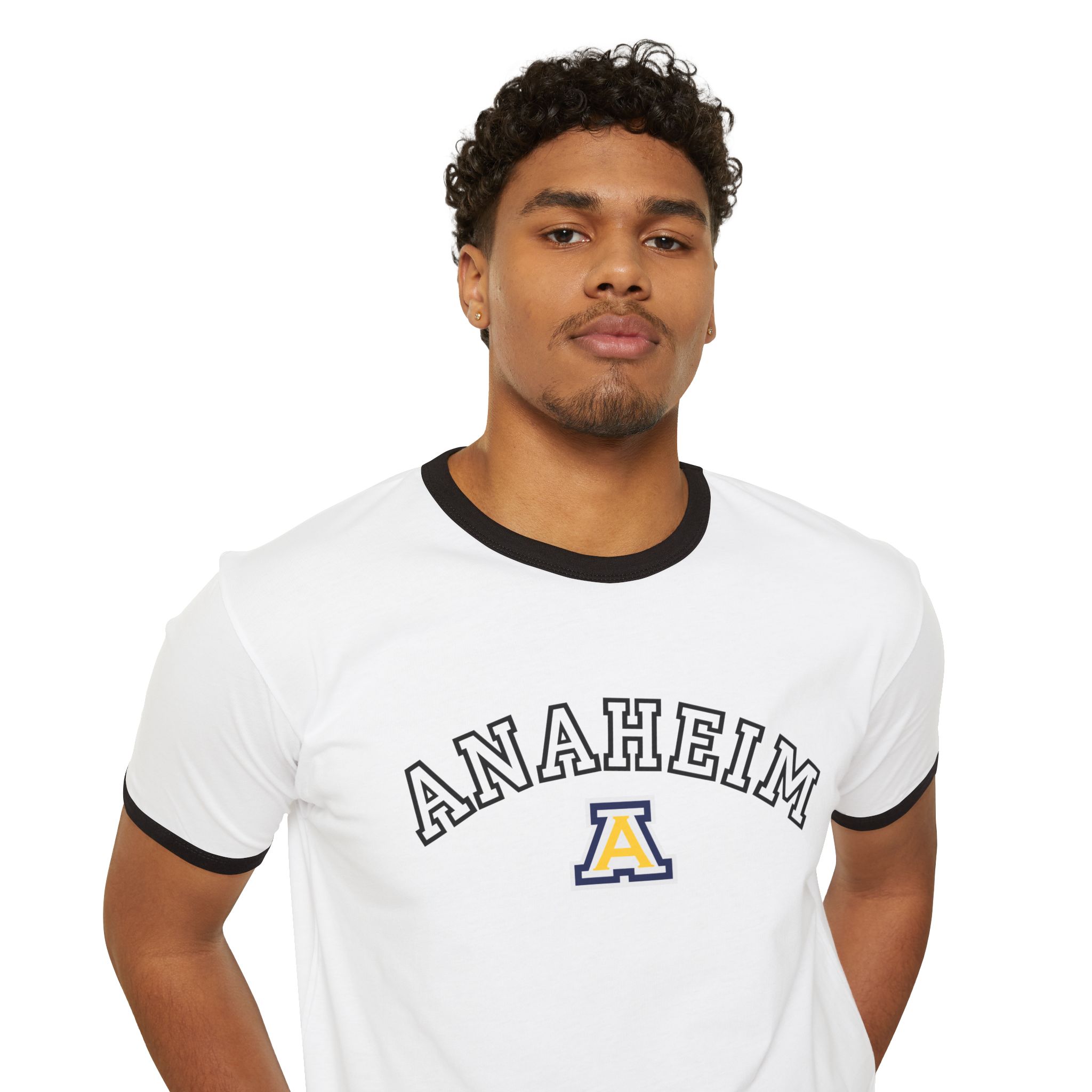 Anaheim High - Outline Name with Logo Unisex Cotton Ringer T-Shirt - Image 4