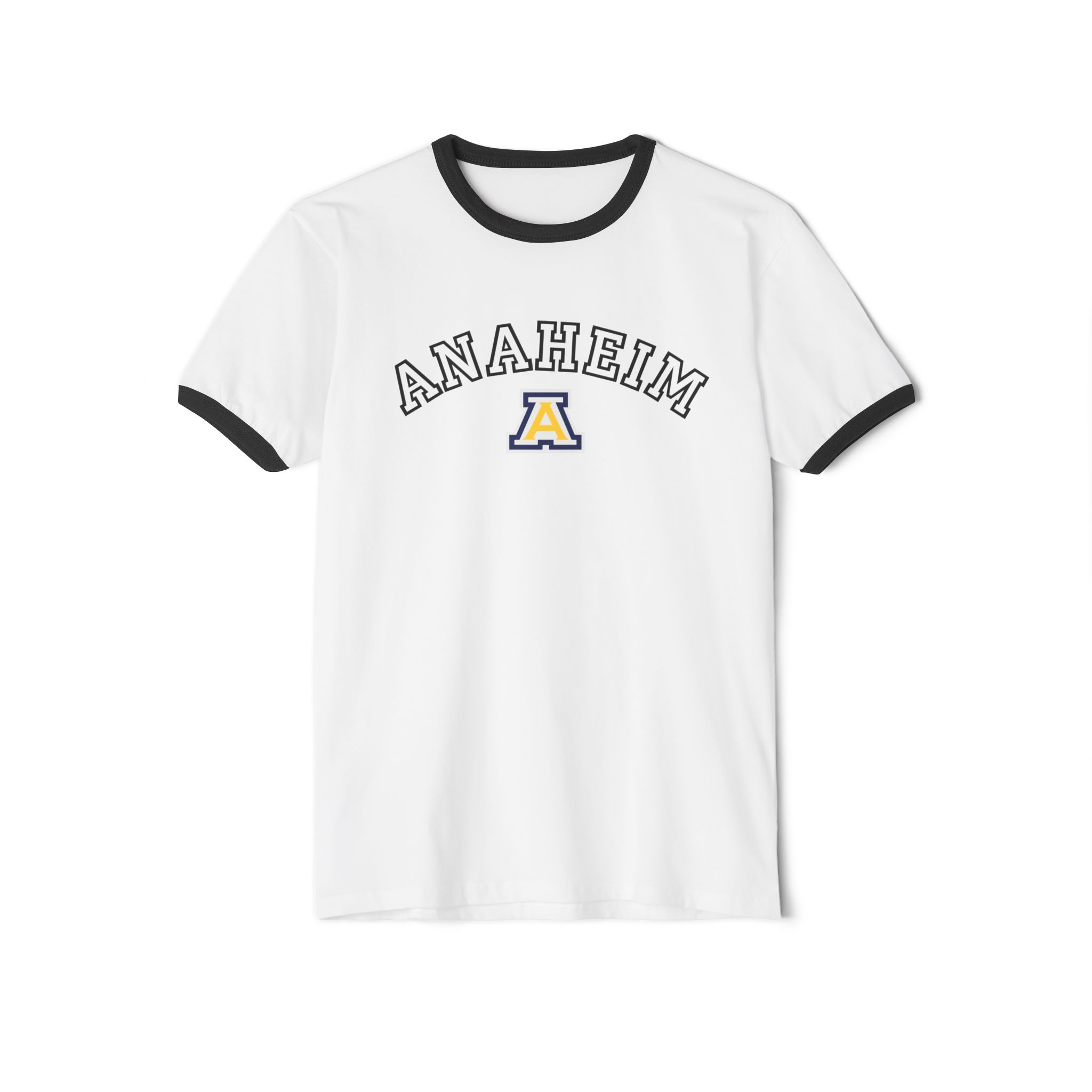 Anaheim High - Outline Name with Logo Unisex Cotton Ringer T-Shirt