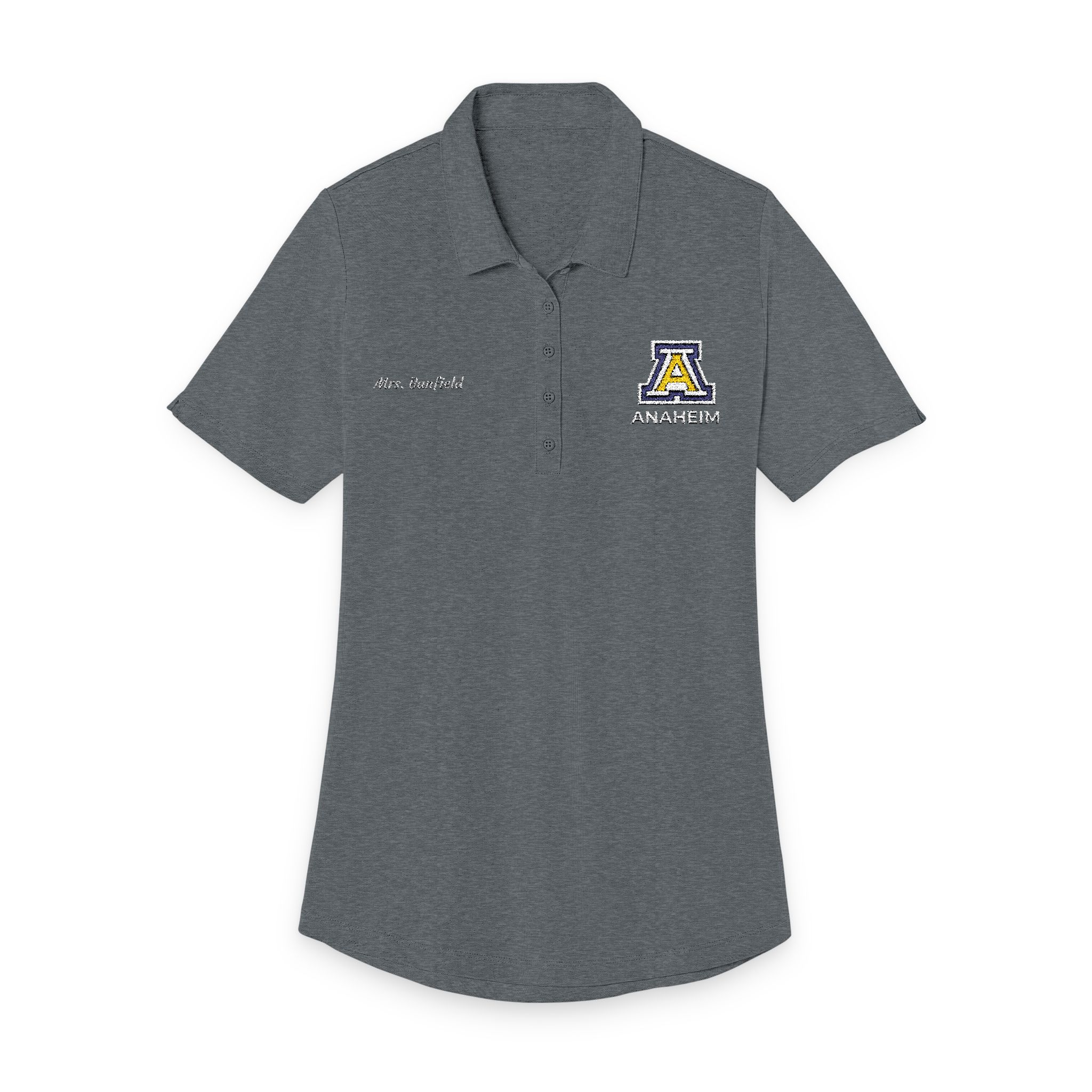 Anaheim High - Personalized Name on Right Chest Women's Fine Pique Blend Polo Shirt (Embroidery )