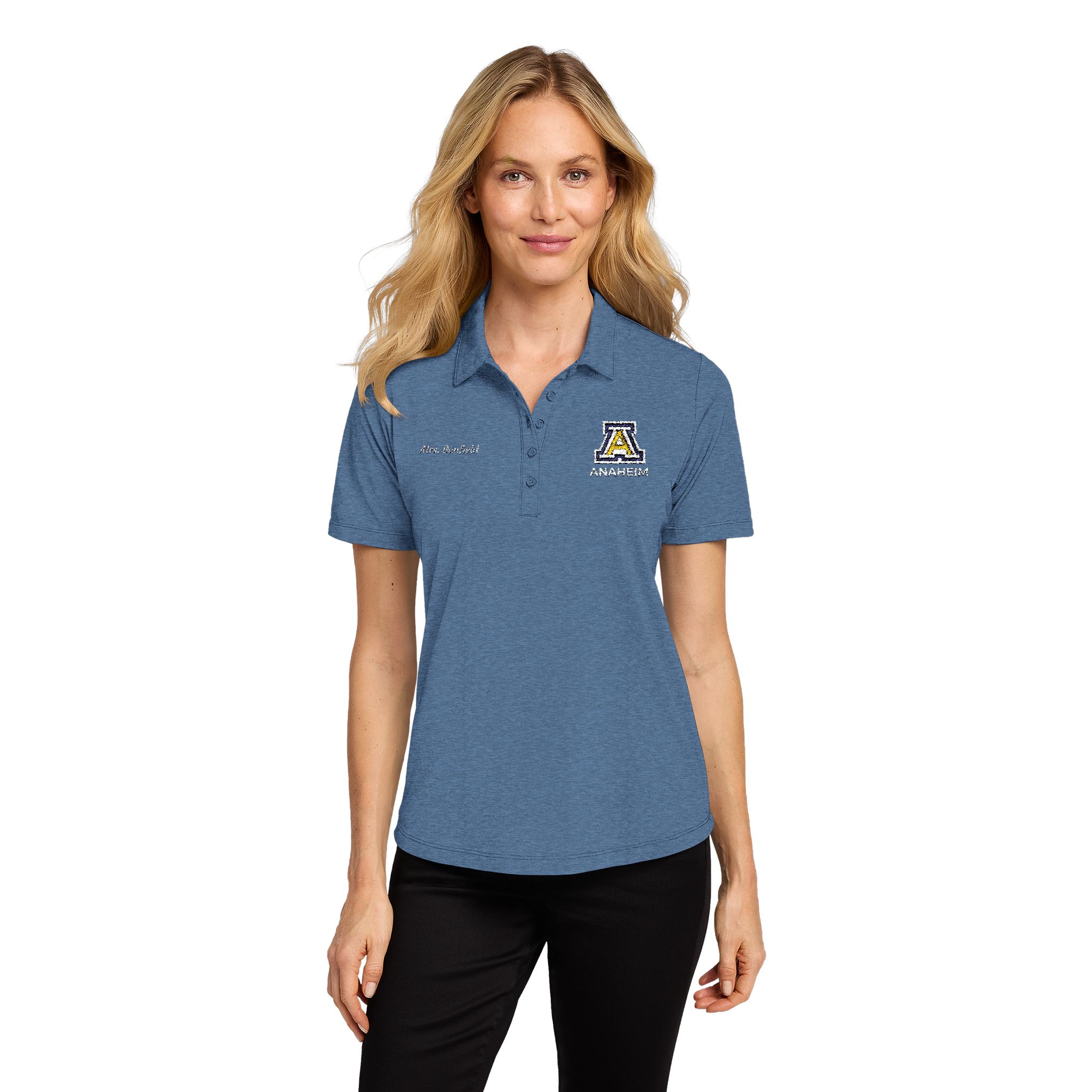 Anaheim High - Personalized Name on Right Chest Women's Fine Pique Blend Polo Shirt (Embroidery ) - Image 7