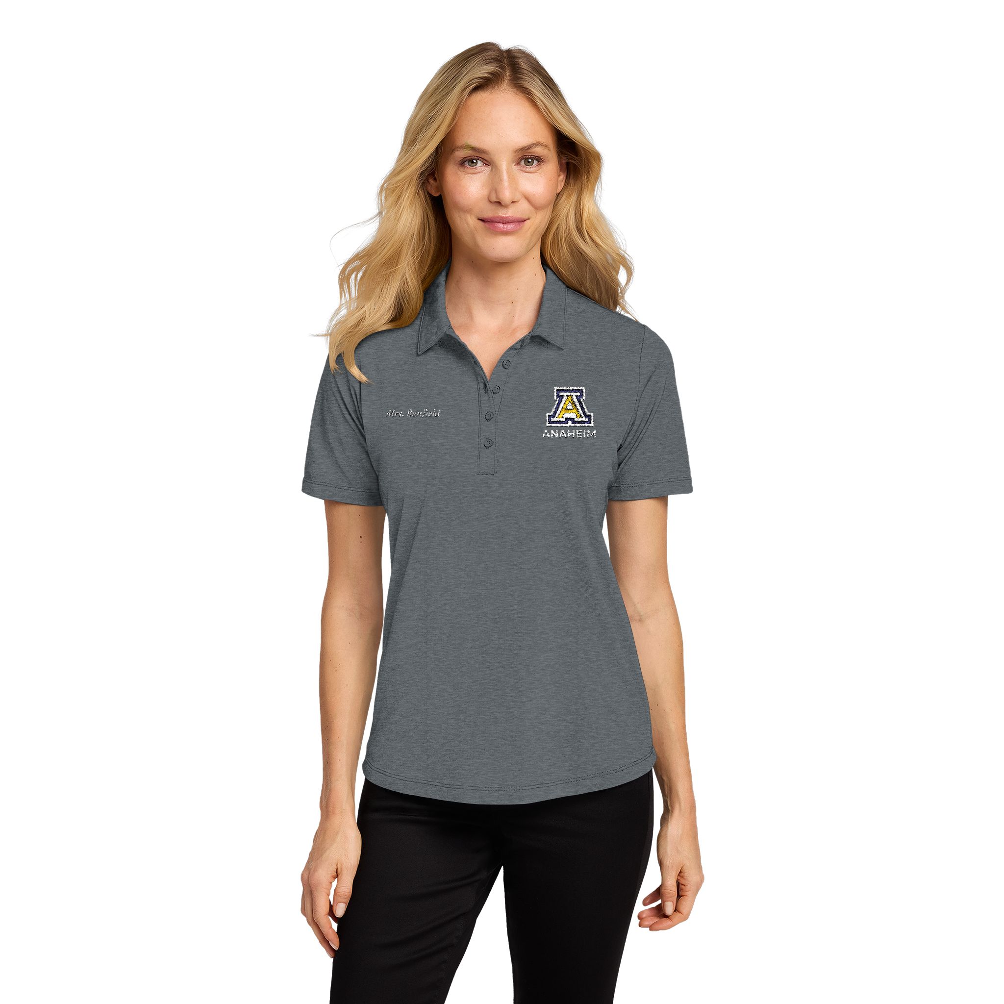 Anaheim High - Personalized Name on Right Chest Women's Fine Pique Blend Polo Shirt (Embroidery ) - Image 2