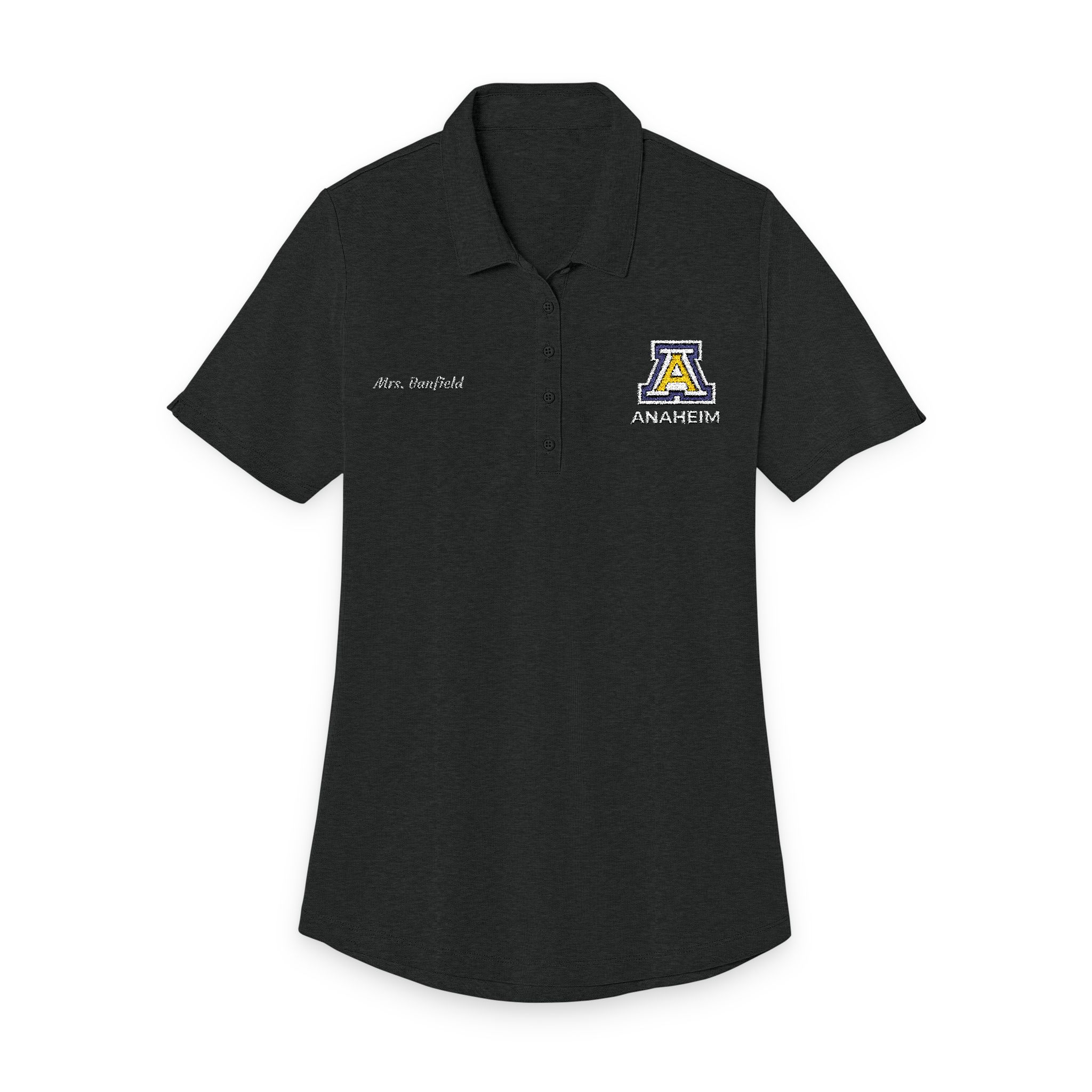 Anaheim High - Personalized Name on Right Chest Women's Fine Pique Blend Polo Shirt (Embroidery ) - Image 4