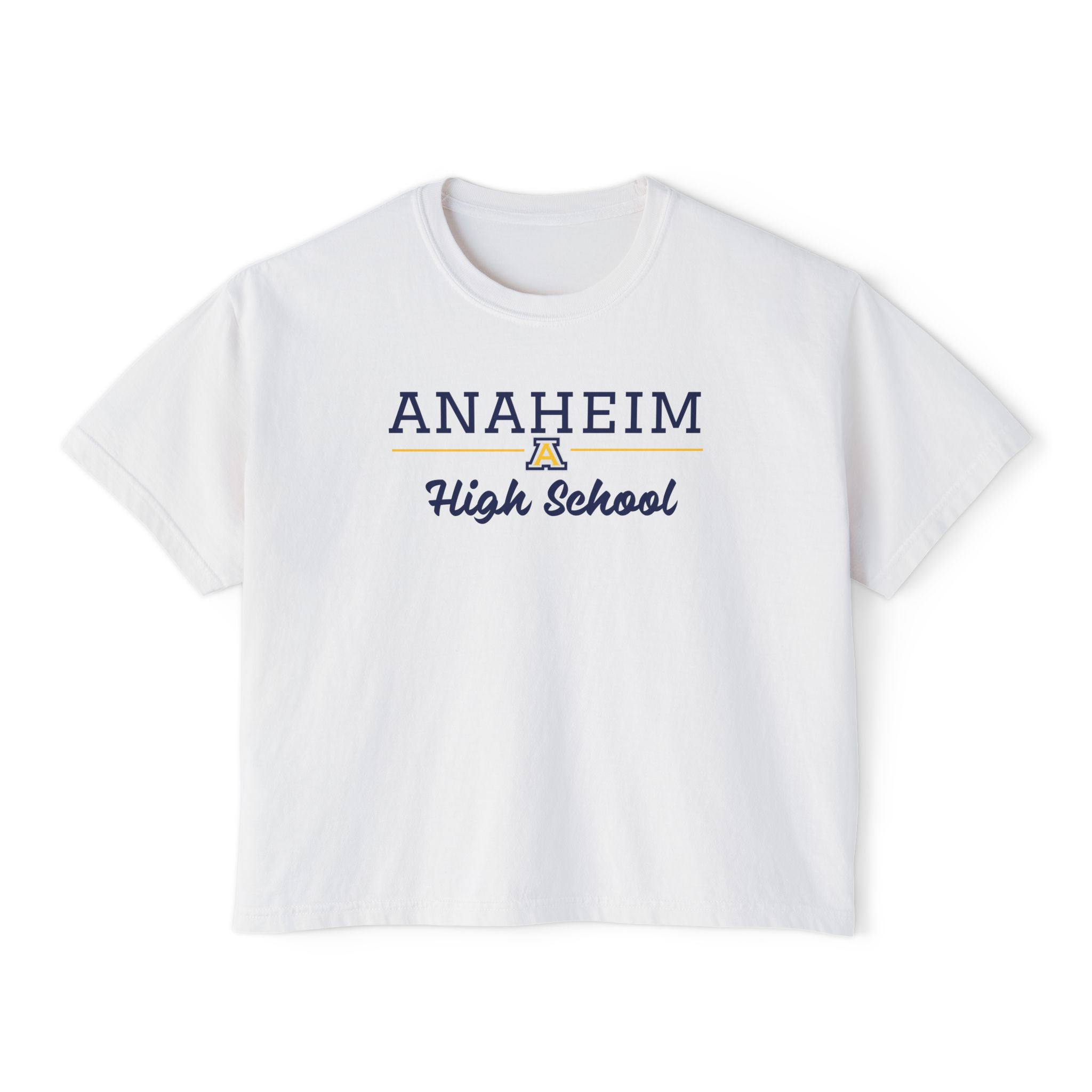 Anaheim High - High School Cursive with Logo Women's Boxy Tee - Image 6