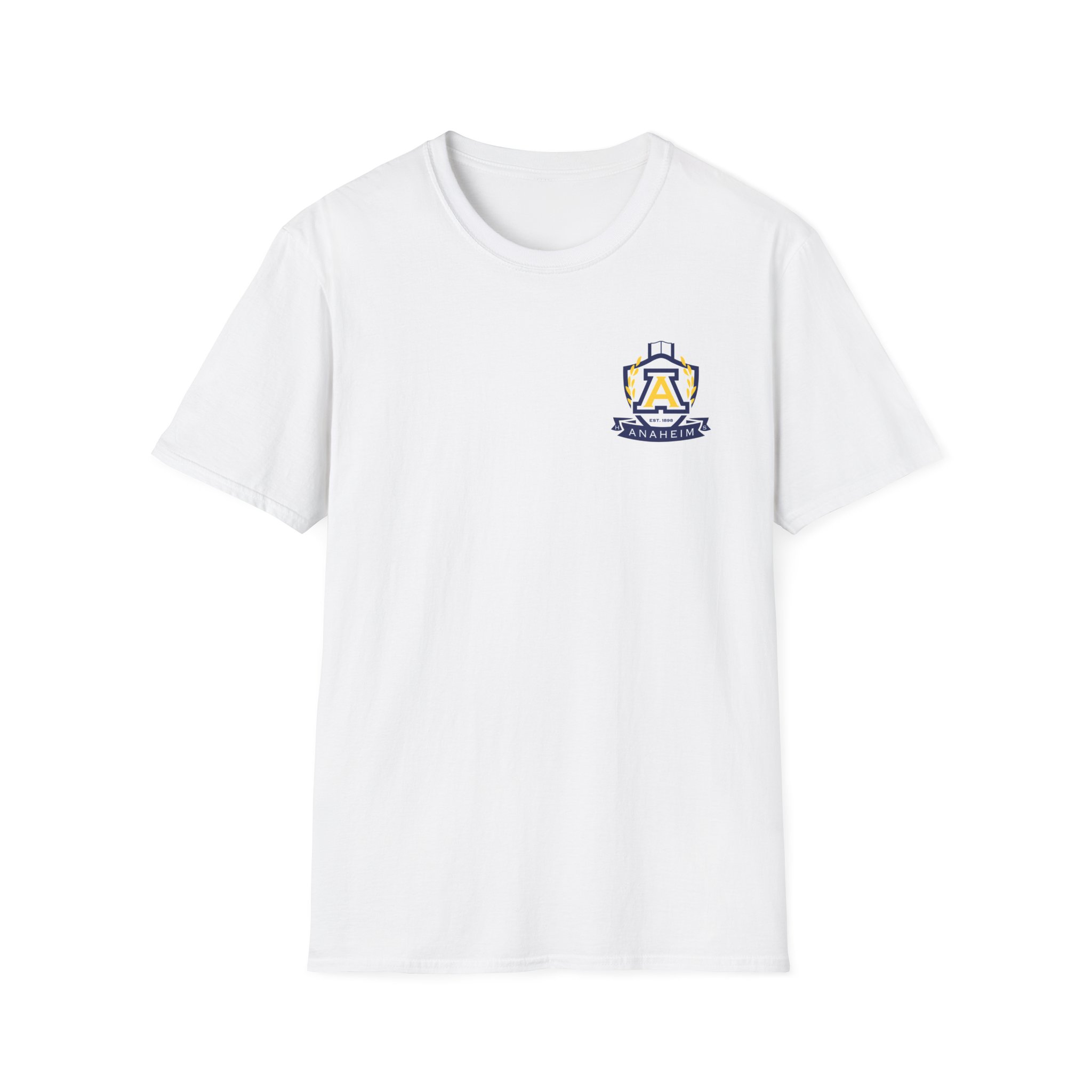 Anaheim High - Seal-Crest Logo Whos Got it Better Than Us? Nobody! Gildan Unisex Softstyle Front & Back T-Shirt - Image 7