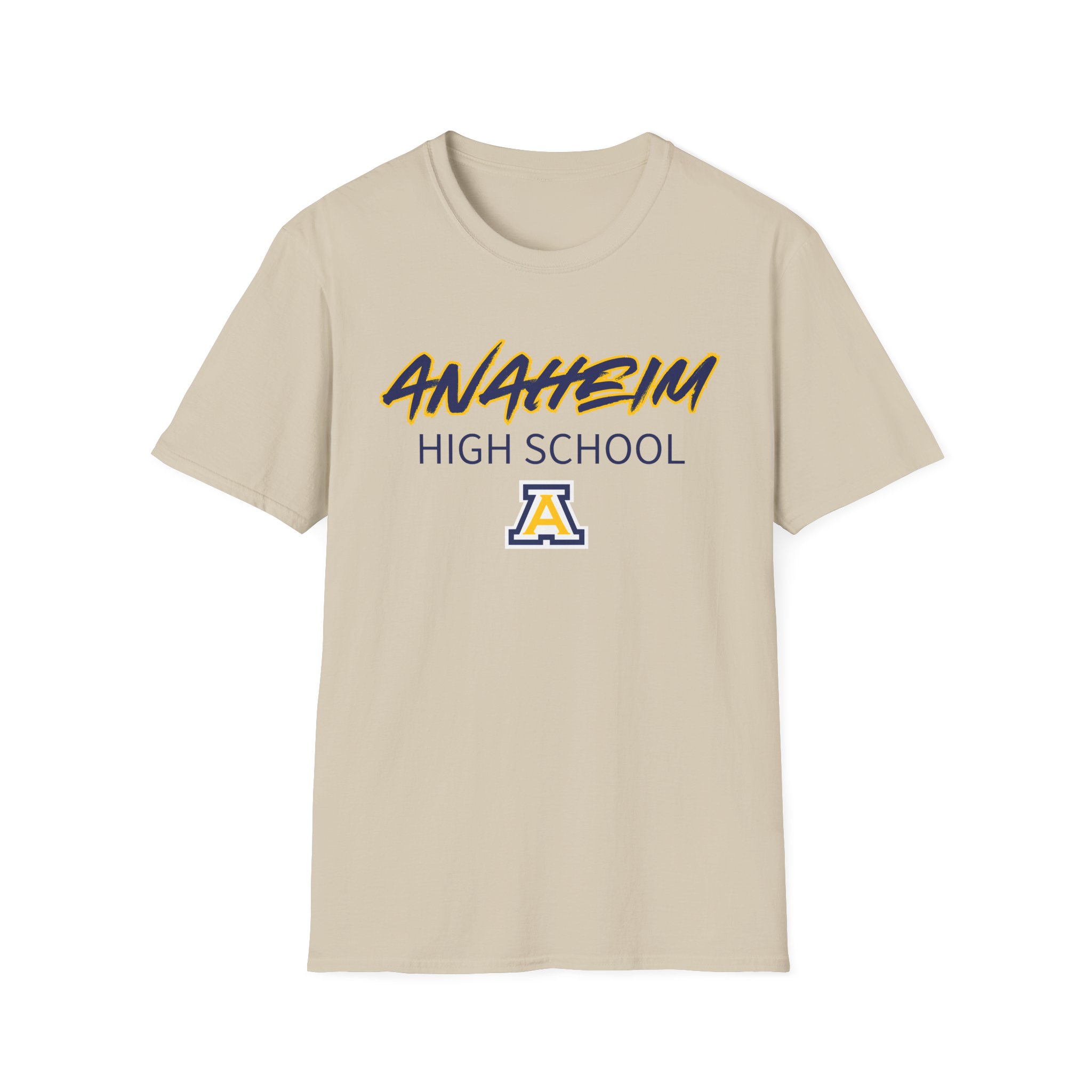 Anaheim High - Sporty Name with Logo Gildan Unisex Softstyle T-Shirt - Image 4