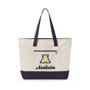 Anaheim High - Block A Logo with Cursive Anaheim Zippered Canvas Tote