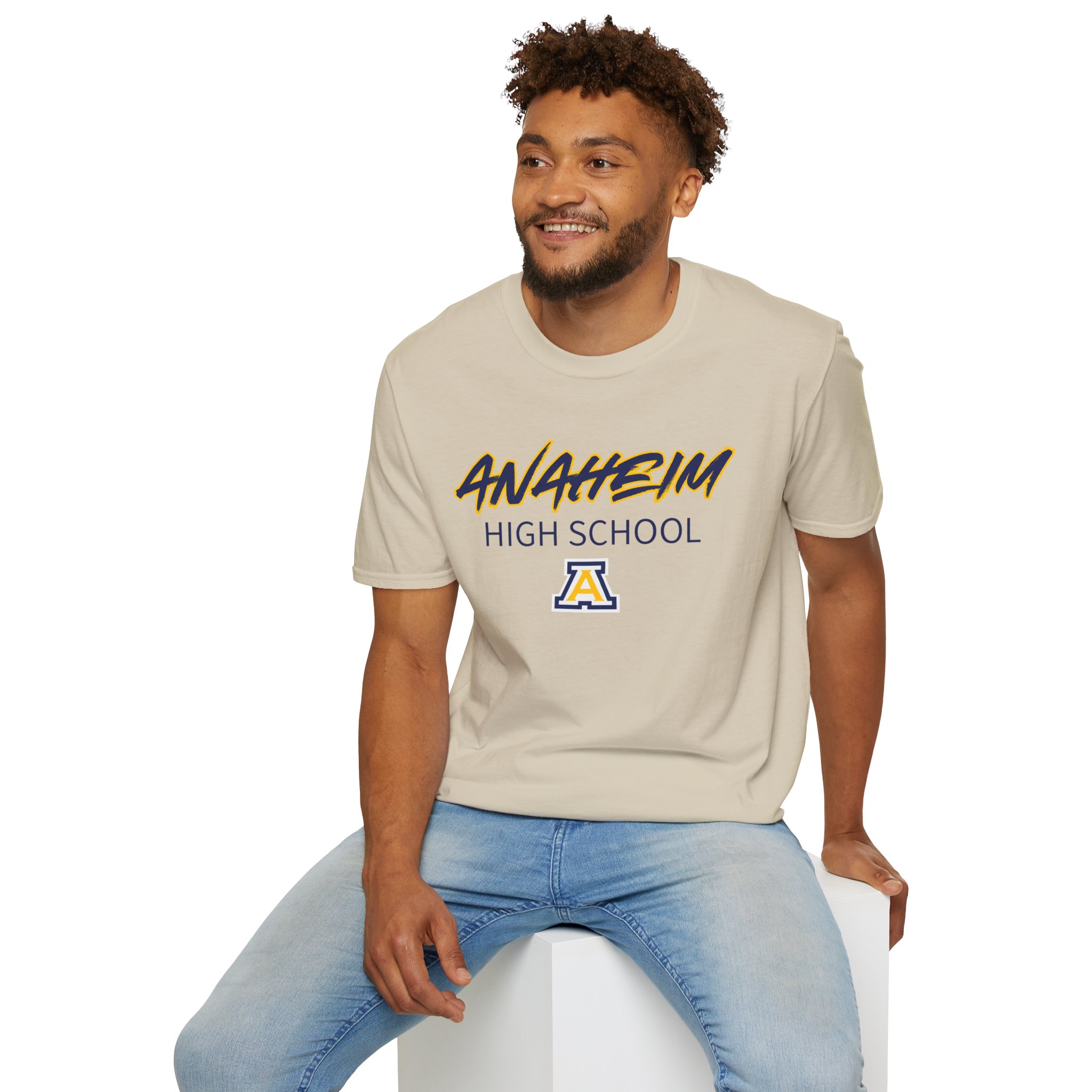 Anaheim High - Sporty Name with Logo Gildan Unisex Softstyle T-Shirt - Image 5