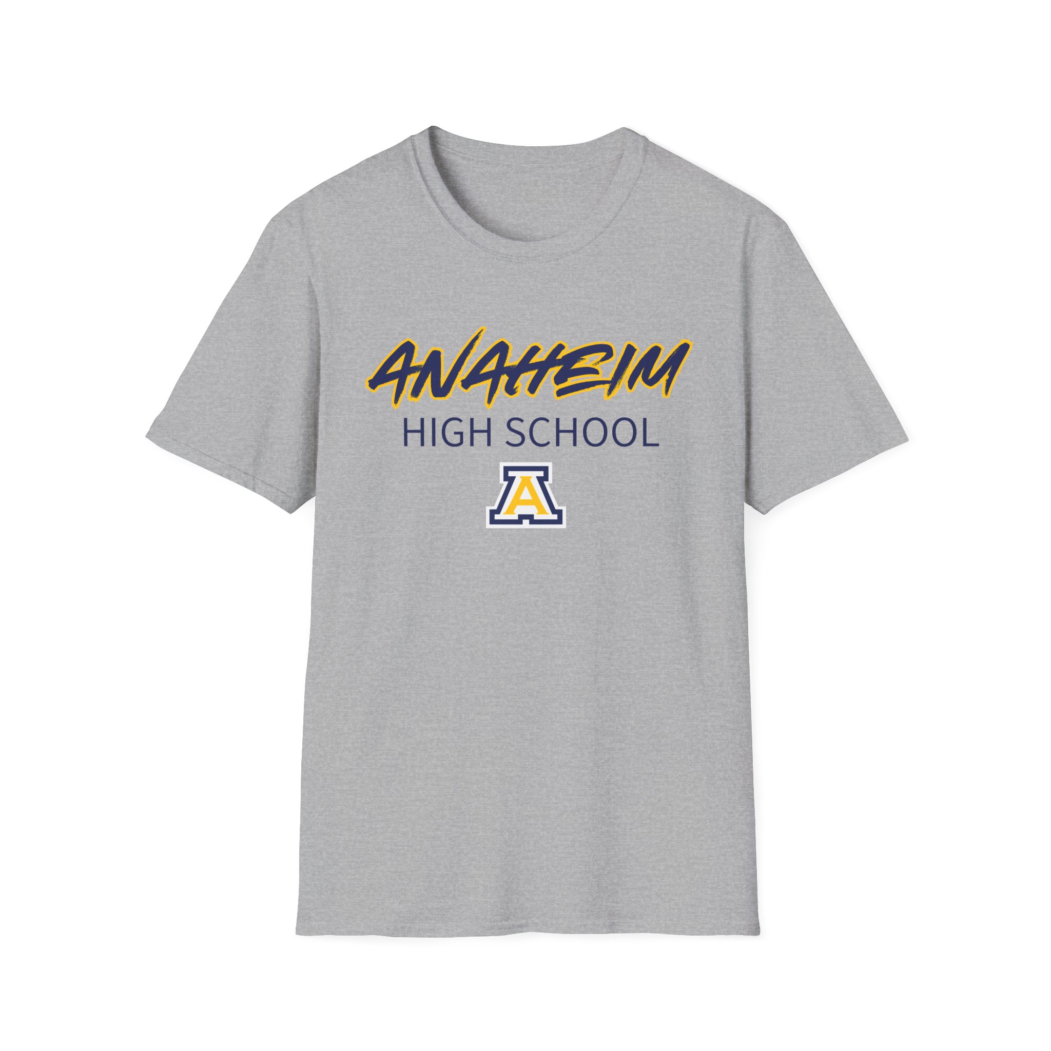 Anaheim High - Sporty Name with Logo Gildan Unisex Softstyle T-Shirt - Image 10