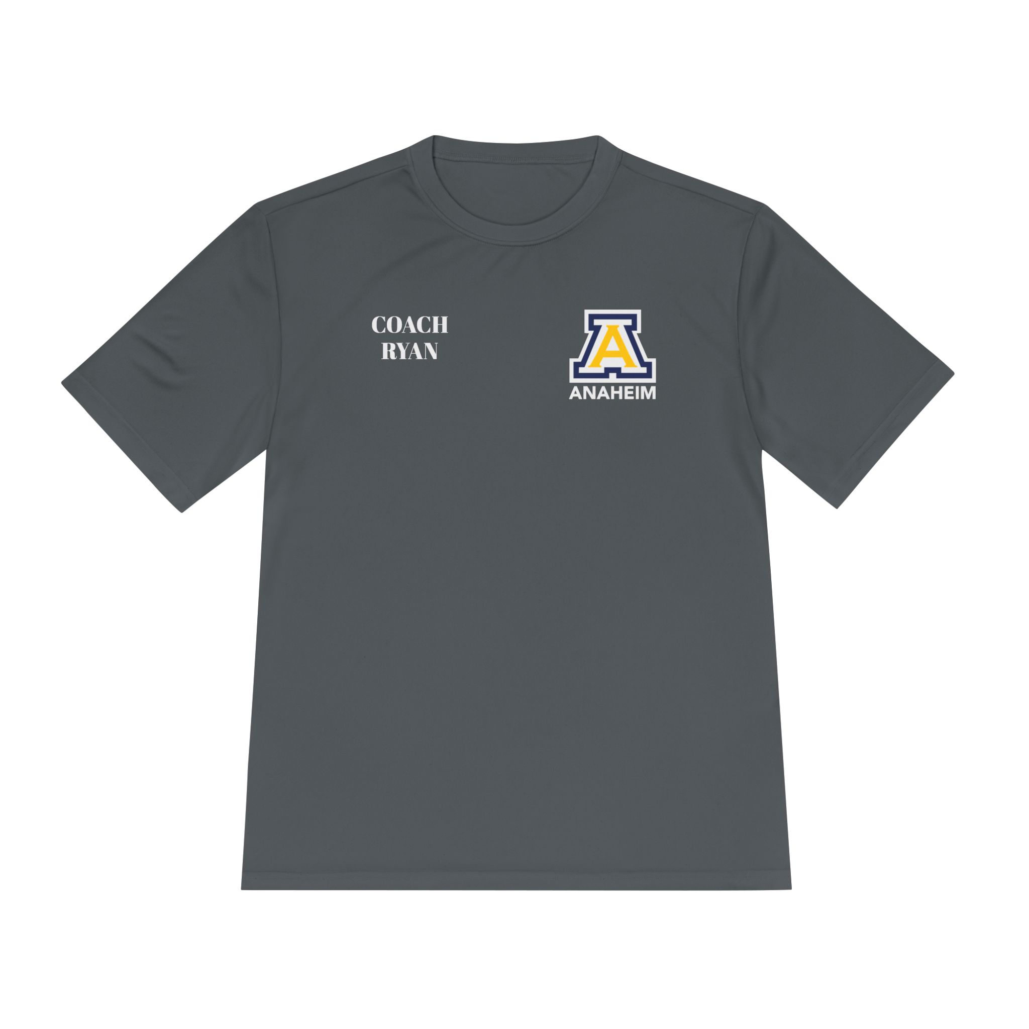Anaheim High - Personalized Coach Name and Block A Logo Moisture Wicking T-Shirt (DTF) - Image 4