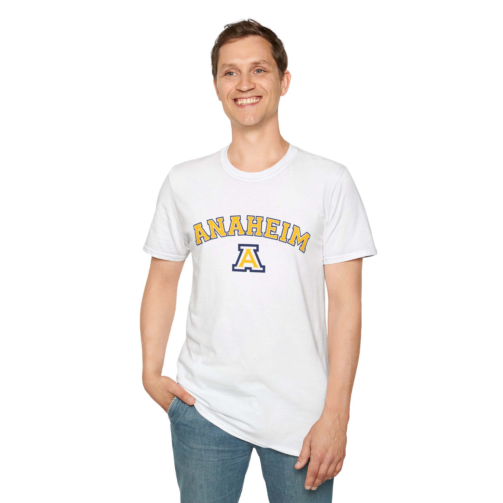 Anaheim High - Arched Gildan Unisex Softstyle T-Shirt - Image 4